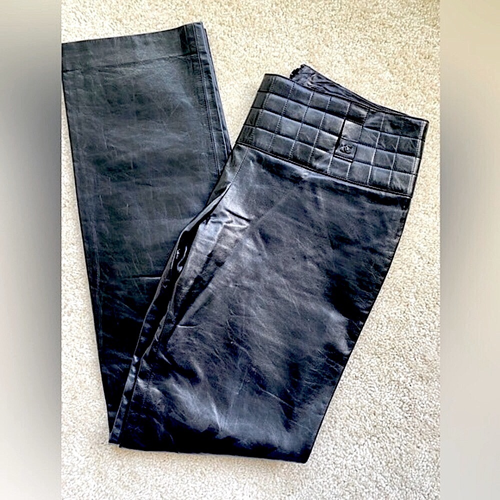 CHANEL Authentic Black Luxury Calf Skin Leather Pants Women’s Sz.40